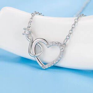 NEW ✨ 925 Silver Zircon Interlocking Heart & Infinity Necklace | Luxury Gift